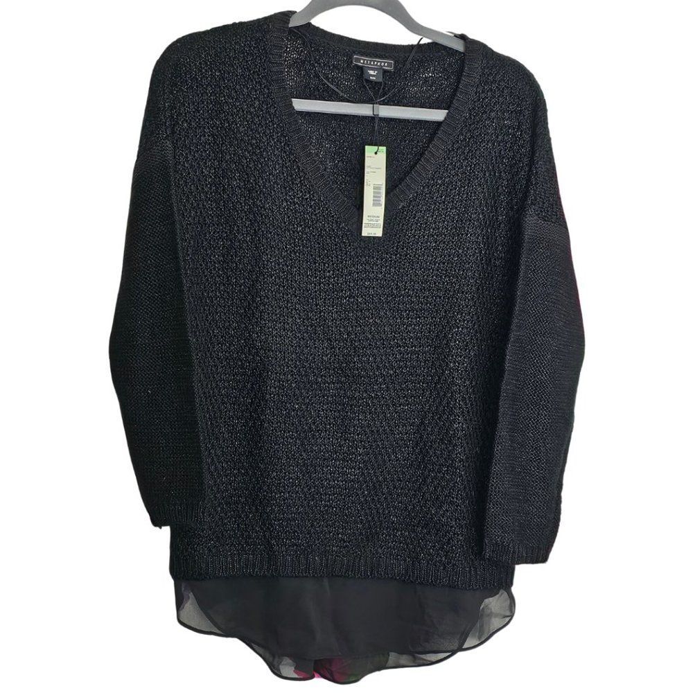 Women's Black Size M Sweater Tunic Layered V-neck Layered NWT